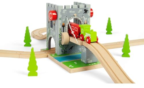 Bigjigs Rail Wooden Castle Drawbridge | Toy Accessories for Classic Wood Train Track Set | Ideal Medieval Themed Gifts for Kids Age 3+ | Fun Educational Playset for Knight & History Enthusiasts