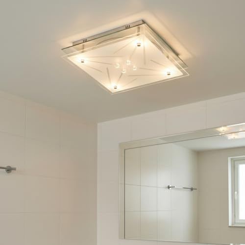 Trango 3104 Feuchtraum IP44 LED Deckenstrahler für Bad 3-Stufen dimmbar in Eckig *STAR* inkl. 12 Watt warmweiß LED Modul - Design Motive bedrückt Glas Lampenschirm, Deckenlampe, Wandleuchte, Badlampe