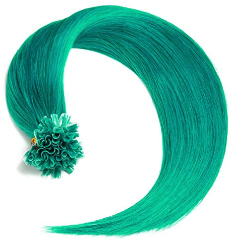 Türkise Keratin Bonding Extensions 100% Remy Echthaar Human Hair - 50x 1g 45cm Glatte Strähnen - Lange Haare mit Keratin Bondings U-Tip Haarverlängerung Haarverdichtung-Farbe:Türkis