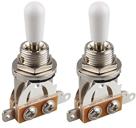 Futheda 2pcs Guitar 3 Way Toggle Switch Pickup Selector Short Straight Switch Electric Guitar Parts with White Tip Knob