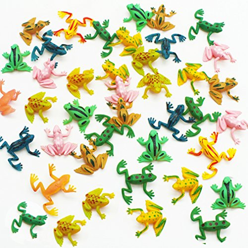COOKY.D 50pcs Small Plastic Jumping Frog Toys 0.9 Colorful Stretchy Animal Insect Toys Set for Kids