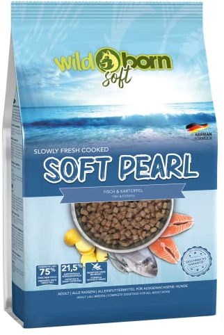 Wildborn Soft Pearl 4kg getreidefreies Hundefutter mit 75% frischem Fischfleisch | Halbfeuchtes Trockenfutter für Hunde | getreidefreie Rezeptur aus Deutschland