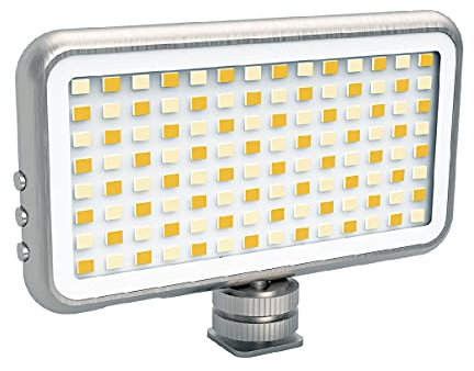 DIGIPOWER LED Video Light with 24 Brightness Levels, Colour Temperature Control and Light Filter, 112 LEDs + Universal Smartphone Holder for Mobile Phones, DSLR Cameras, Action Cams and Video Cameras