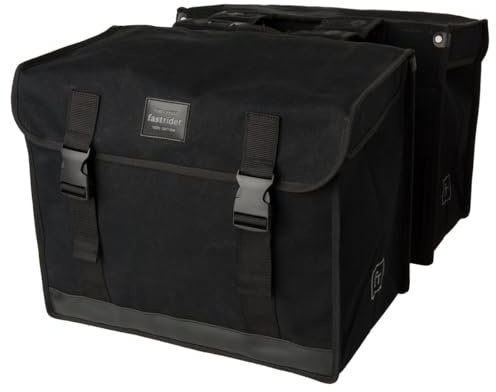 FastRider Canvas 37 Doppelte Fahrradtasche für Gepäckträger, 65L Seitentasche Fahrrad, 100% Kanevas Gepäckträgertasche, Wasserabweisend, Reflektierend, Einfache Montage - Schwarz