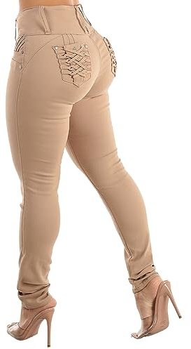 Moda Xpress Juniors Size Khaki Beige Mid Rise Butt Lifting Push-Up Stretchy Skinny Jeans 10840C