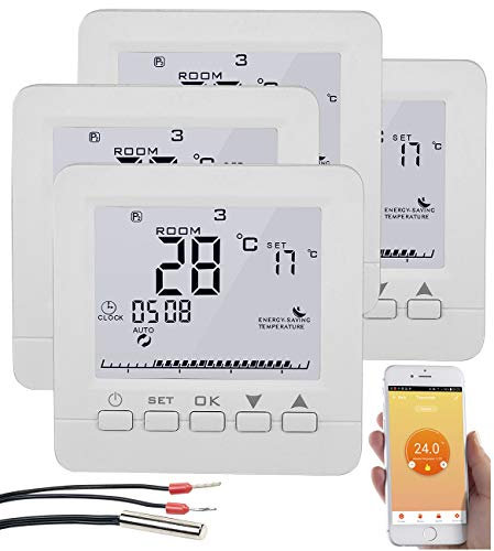 revolt Thermostat Elesion: 4er-Set WLAN-Thermostate für Fußbodenheizung, für Siri, Alexa & GA (Raum Fußbodenheizung, WLAN Heizung, Fussbodenheizung Aufputz)