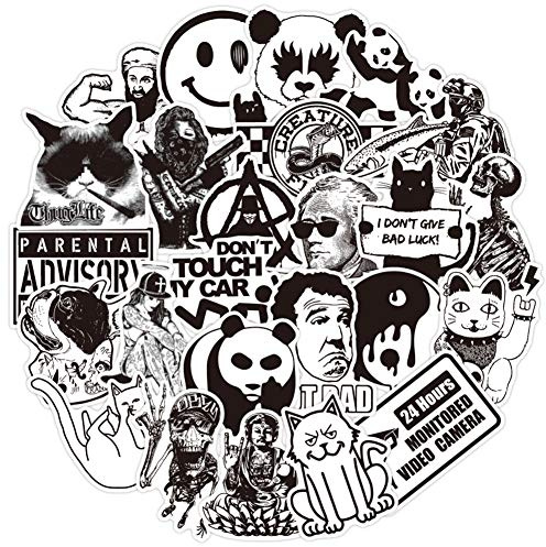 RGBEE Aufkleber 100 Stück, Sticker Schwarz Weiss, Graffiti Wasserfeste Vinyl Sticker Set für Laptop, Koffer, Helm, Motorrad, Skateboard, Snowboard, Auto, Fahrrad, Computer