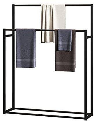 SJASD Freistehender Handtuchhalter 2 Ebenen Habdtuchhalterung Organizer für Badaccessoires,Handtuchständer aus Metall, Handtuchhalter Stehend, robust und rostbeständig,Schwarz,70cm(28inch)