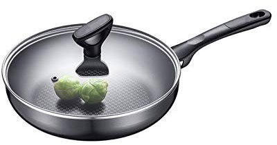 Liudan Padella Padella Padella Antiaderente - Padella Profonda Padella -10.2-Pollici Sauté Pan - Fornello in Lega con Coperchio in Vetro - Cucina in induzione Gas Universale Padella Antiaderente