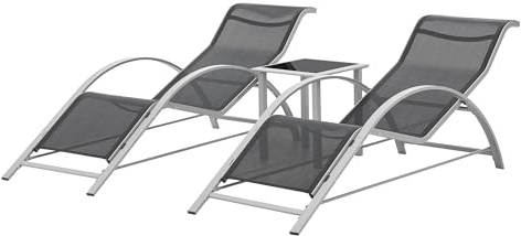 [en.casa] Gartenmöbelset Binetto 3-teilig Gartengarnitur aus Tisch und Sonnenliegen Lounge-Set für Balkon, Terrasse, Pool und Garten Gartenset Outdoor-Möbel Grau - Schwarz
