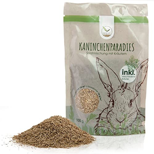HappySeed 100g Kaninchenwiese Samen - Kleintierwiese Saatgut für die ganzjährige Anzucht von frischem Zusatzfutter für Kaninchen und andere Kleintiere