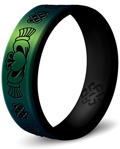 Knot Theory Claddagh Silicone Ring Men and Women - Enchanted Green Size 7 Wedding Band, Sports Activities, Breathable Comfort Fit 6mm Bandwidth
