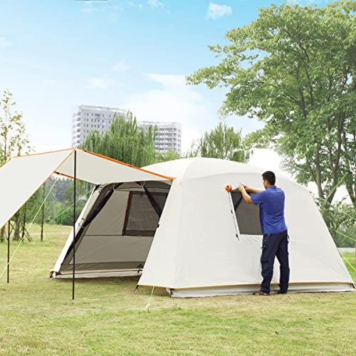 Familienzelte für 6–10 Personen, Campingzelt mit Matte, 2 Foyerstangen, 2-lagiges wasserdichtes großes Zelt mit Tragetasche, Strandzelt für Erwachsene und Kinder (Farbe: Grün) (Beige) beautiful