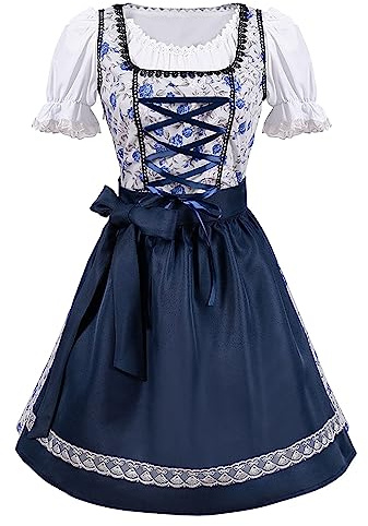 Dirndl Damen Midi Trachtenkleid Elegant Dirndlkleid 2 Teilig Dirndlschürzen Trachten Kleid Dirndel Trachtenmode Dirndelkleider Dirndl & Dirndl-Sets für Frauen Mädchen Oktoberfest Outfit