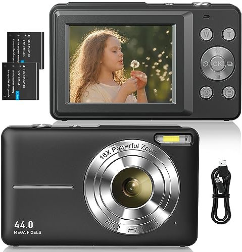 Sevenat Appareil Photo Numérique, FHD 1080P 44 MP Zoom Numérique 16X, Caméra Digital Compact avec Détection de Visage pour Les Enfants, Débutants, Étudiants