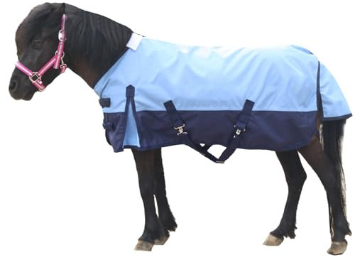 Gallopoff Couverture de pluie légère imperméable et respirante 1200 deniers sans rembourrage pour mini cheval/poney/poulain/miniature 91,4 - 129,5 cm - Bleu clair - 99,1 cm
