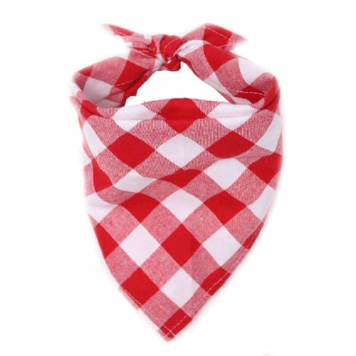 SHTGOI 2 stycken hundhalsdukar, klassisk rutig bandana, tvättbar bomull, triangulär halsduk, husdjur, justerbar halsduk, huvuddukar för små medelstora hundar, katter, stor, röd-vit, rutig, L
