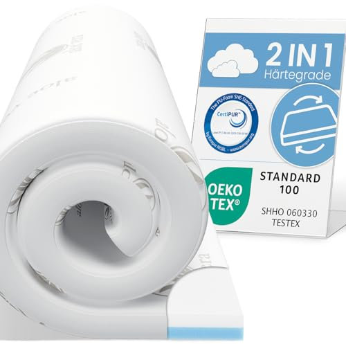 ELONEO Viskoelastischer Matratzen-Topper 80 x 200 cm, MemoryFoam Komfort Matratzenauflage, Viscoauflage, Wendefunktion mit 2 Härtegraden, inkl. Aloe Vera Bezug