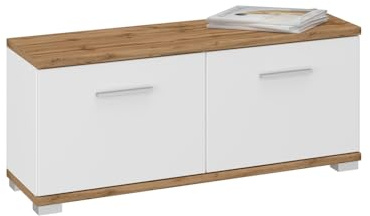Lomadox Garderobenbank Schuhbank, weiß Hochglanz mit Eiche