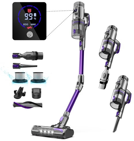 FixtFixer 500W/40kPa Staubsauger, Akku Staubsauger, 80 Minuten, 6 in 1 kabelloser Staubsauger mit Touchscreen und Anti-Tangle-Bürste, Stabstaubsauger für Tierhaare, Teppiche und Harte Böden