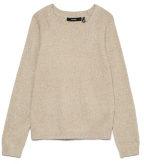 Vero Moda Vmdoffyshine LS Blusa Girocollo Rep Noos Maglione in Maglia, Silver Mink/Dettaglio: w. Lurex Oro, M Donna, Silver Mink/Dettaglio: W. Lurex Dorato, M