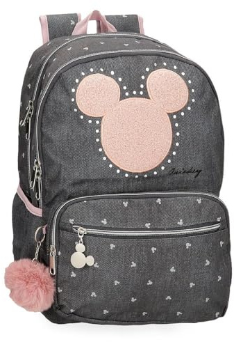 Disney Micky Studs Schulrucksack, anpassbar an Trolley, Schwarz, 32 x 44 x 17 cm, Polyester, 24,68 l, Schwarz, Schulrucksack, anpassbar an Trolley