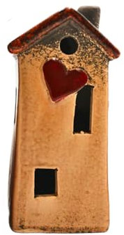 Dekohelden24 Keramikhaus, Porzellanhaus, Dekohaus mit Herz in braun, Größe L/B/H ca. 6 x 4 x 10 cm