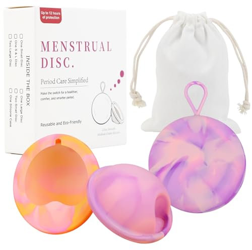 EACHPT Coppetta mestruale 2 dischi mestruali taglie S+L con tasche portaoggetti,Silicone medico al 100% a tenuta stagna,disco mestruale riutilizzabile e alternativa sostenibile ai tamponi
