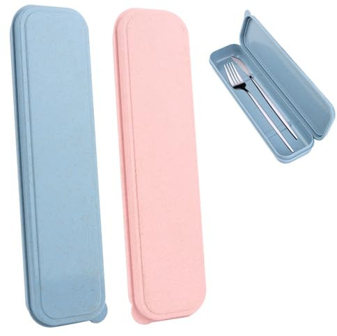 2 Pezzi Custodia Portatile per Posate, Portaposate da Viaggio da Campeggio, Utensili per Campeggio, Scatola di Stoccaggio Posate, Portable Cutlery Box, Scatola Custodia per Viaggio Picnic (Rosa e Blu)