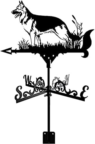 Wetterfahne mit Dachmontage, Wetterhahn, Windrichtungsanzeige, Retro-Wetterfahne aus Metall in Form eines Deutschen Schäferhundes für den Garten, kreative Heimdekoration, Ornament aus Edelst
