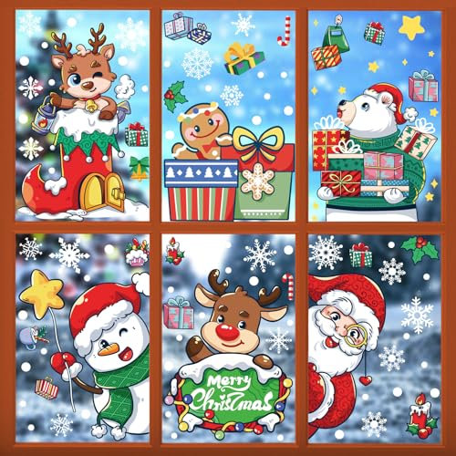 Feliciay 176 immagini a colori per finestre natalizie, autoadesive, per finestre e finestre, autoadesive, riutilizzabili, per finestre di Natale (6 fogli)