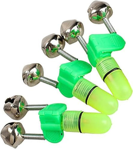 Enyolidimk 3Pcs Fishing Accessories Fishing Rod Tip Bite Alert Alarm Twin Bells with Night LED Light Lamp Fishing Bite Green Indicators Hunting and Fishing