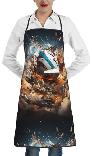 DLXW Tablier Rugby on Fire pour homme et femme - Poche ceinture de cuisine professionnelle - Confortable et réglable - Résistant à l'eau et à l'huile