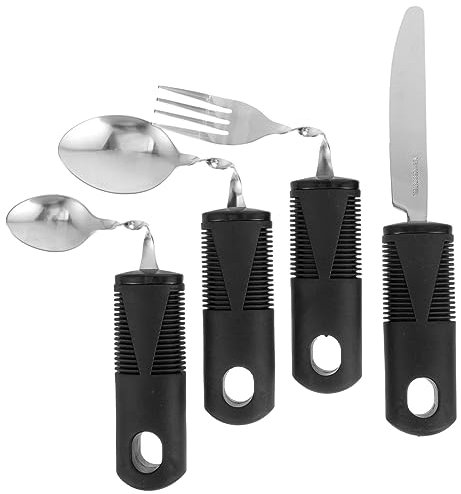 Gatuida Adaptive Utensilien 4 Stück Aus Edelstahl Mit Rutschfestem Griff Biegsam Und Gewichtete Esshilfe Für Ältere Menschen Behinderte Und Patienten Zur Unterstützung Beim Essen
