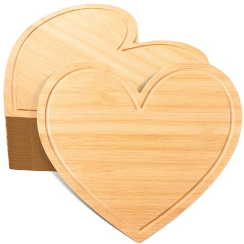 AWIZOM 12 Pcs Heart Shaped Cutting Boards with Juice Groove Valentine's Day Bamboo Charcuterie Board Wooden Cheese Serving Board Tray Kitchen Chopping Board for Wedding Housewarming Present,12.8x11.3