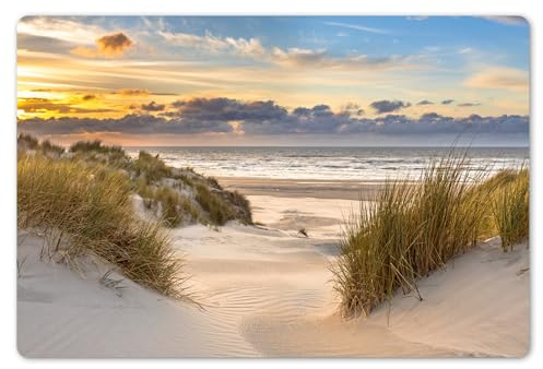 KitchenYeah© Platzsets Abwaschbar 6-Teilig Tischsets Platzdeckchen Platzset | 45x30 cm - Unterlage Tischset Esstisch Edle Tischunterlage Placemat Strand - Düne - Gras - Sonnenuntergang - Meer