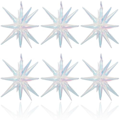 HILAVO 6 st iriserande stjärnballonger, 56 cm enorm iriserande explosion stjärnballonger holografisk spikkon folieballong för baby shower möhippa bröllop födelsedagsfest dekorationer