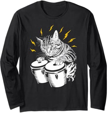 Rockstar Bongo Player Katze auf Katze Bongos Langarmshirt