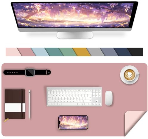 Sevenpers Schreibtischunterlage Kinder Doppelseitigen Wasserdicht Mauspad | 60 x 40 cm Rutschfest Office Laptop Schreibtischmatte PU Leder Tischunterlage, ideal für Büro, Home,Lila/Rosa
