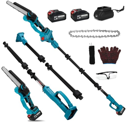 Cordless Chainsaw with 2x4.0Ah Batteries, 2 in 1 Mini 8 inch Brushless Chainsaw with 2M Extension Pole, Extendable up to 4.5m for Pruning, Branch Cutting and Garden Maintenance