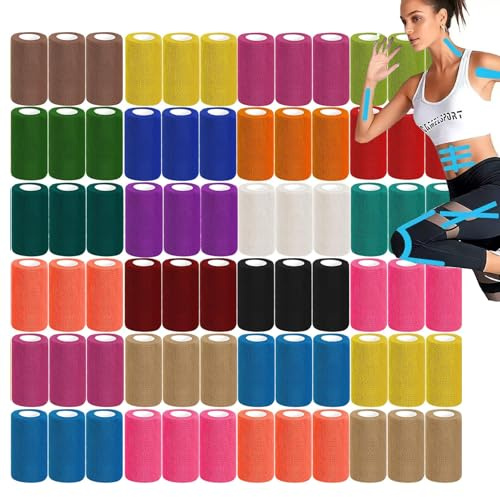 25 Rollen Selbsthaftende Bandage, Selbstklebender Verband,10cm x 4.5m Fingertape, Kinesiologie Tape, Elastische Bandage, Fixierbinde Selbsthaftend, für Handgelenke (18 Farben, 10cm x 4.5m)