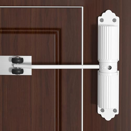 Chiudiporta idraulico resistente, con molla regolabile, ignifugo, automatico, per porte interne ed esterne, include asta e viti (stile B migliorato bianco)