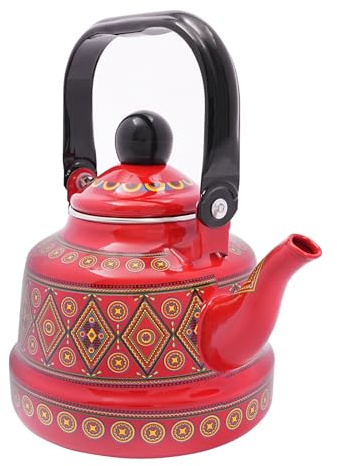 CHFUNE Emaille Kanne Kaffeekanne, 1.1L Wasserkessel Emaille für Kaffee, Tee, Milch, Öl Verwendet Werden, Induction Cooker Gas Stove Universal (Rot)