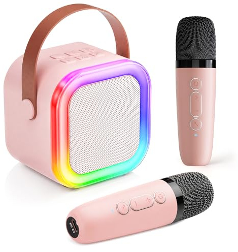 Máquina de karaoke con 2 micrófonos (rosa)