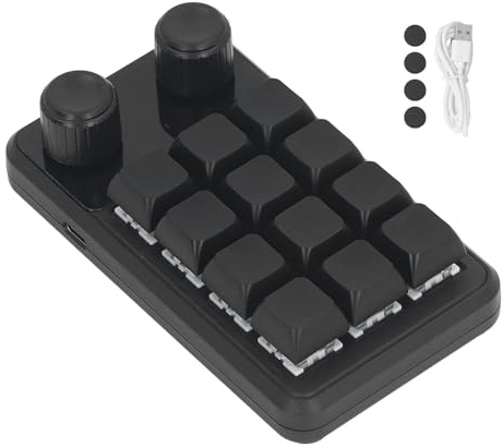 WIHFHGZ Mini Gaming Keypad mit 12 Tasten, 2 Reglern, Blauem Schalter, Schwarz - Programmierbares Macro Keypad mit RGB Lighting, Vielseitig für Industrie und Gaming
