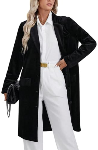 Blazer per Le Donne Giacca Lunga da Donna in Velluto Elegante con Revers A Lancia Bottoni Blazer Lungo Vintage Ampio in Velluto di Seta Spolverino Capispalla Casual da Ufficio per Autunno Inverno
