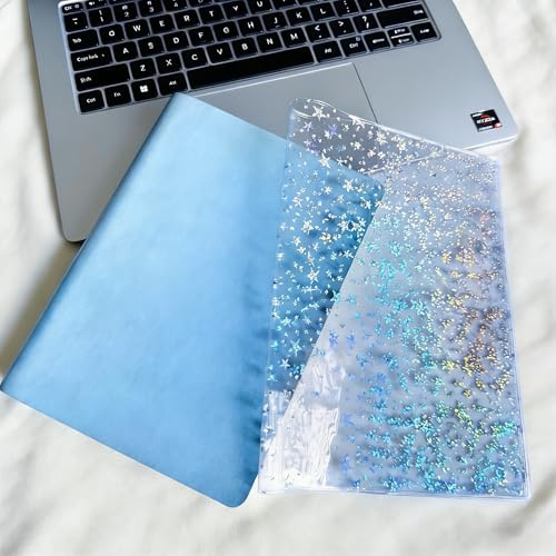 QYDKWK 2 Stück A5 Heftumschlag, Transparente Buchumschlag, Klarsicht Jelly-Planerhülle, Passend für A5 Bücher/Tagebücher/Journals/Notizbücher/Tagesplaner, Glitzerstern-Design