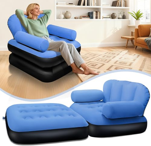 ChlorBlu Poltrona Gonfiabile con Testiera, Divano Letto Gonfiabile da Esterno Interno, Sedie Gonfiabili Pieghevoli per Adulti, Divano Gonfiabile con Superficie Floccata, Poltrona Gonfiabile Portatile