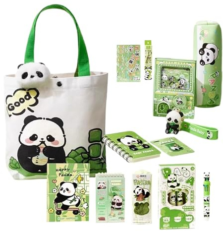Panda pennskrin kit - set | sött pennfodral - Kawaii Panda-canvasväska, skolmaterial för studenter. Inkluderar canvasväska, en formad brosch,