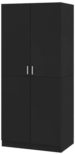 Eleganz Armario negro 80 x 52 x 180 cm de material de madera - Armario moderno para dormitorio y apartamento - Almacenamiento estable para ropa y accesorios